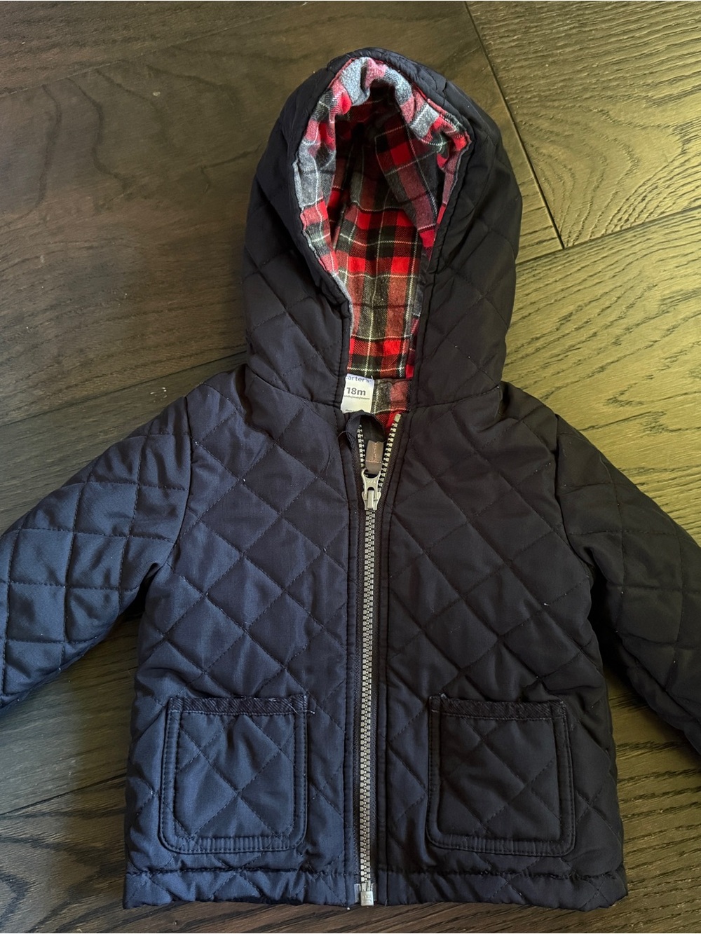Carter’s Quilted Hooded Jacket with Red Plaid Lining